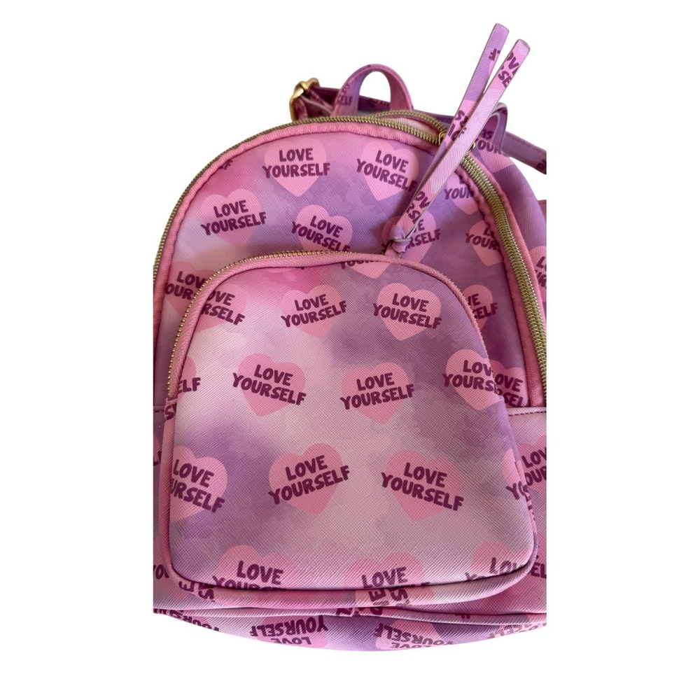 Under One Sky Mini Backpack Purse Pink Purple "Love Yourself" Heart Print